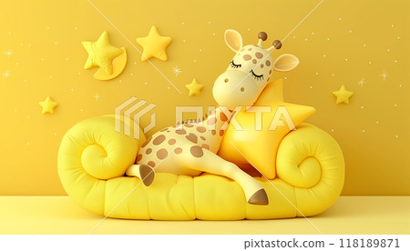 Adorable & Hilarious Sleeping Giraffe With Pillow, Blanket, Moon, Stars: Hand-Drawn Illustration In Scandinavian Style For Kids Fashion Adorable & Hilarious Sleeping Giraffe With Pillow, Blanket, Moon, Stars: Hand-Drawn Illustration In Scandinavian Style For Kids Fashion 118189871