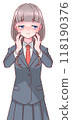 A schoolgirl in a uniform fantasizing with her hand on her cheek 118190376