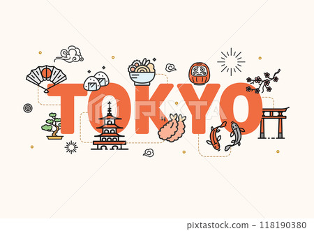 Tokyo Concept Japan Travel and Tourism Thin Line Icons. Vector 118190380