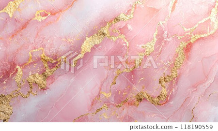 Pink Marble with Golden Veins Horizontal Background. 118190559