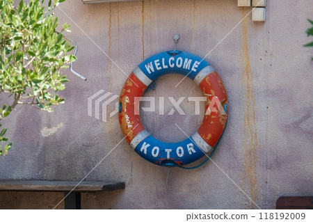 Decorative lifebuoy with Welcome Kotor sign 118192009