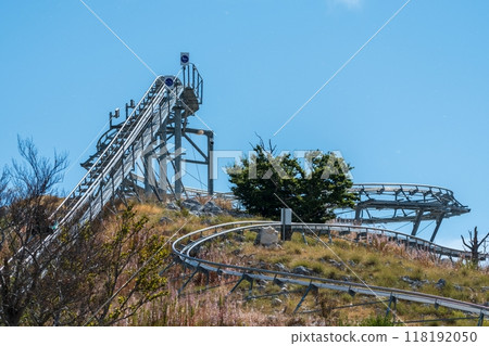 Alpine coaster tracks on a hillside 118192050