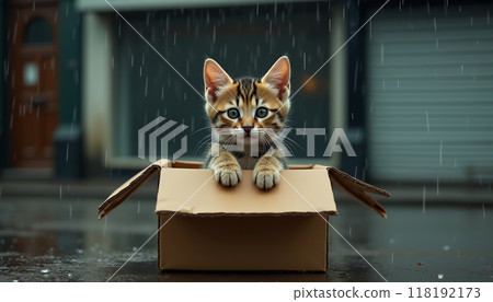 下雨天被遺棄在紙板裡的貓 下雨天被遺棄在紙板裡的貓 118192173
