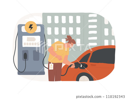 Electric car chargers isolated cartoon vector illustrations. 118192343