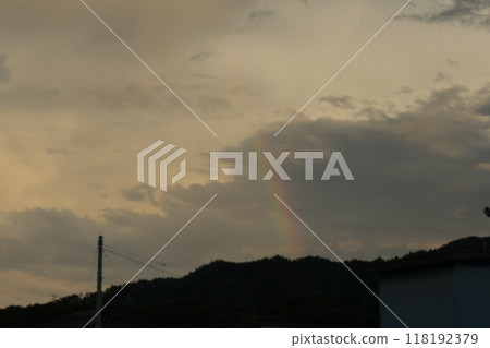 A rainbow appears in the summer evening sky in Hakushu Town, Hokuto City A rainbow appears in the summer evening sky in Hakushu Town, Hokuto City 118192379