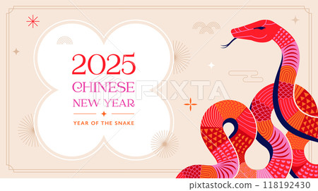 Chinese new year 2025 year of the Snake. Red Snake illustration and design. Red traditional Chinese 118192430