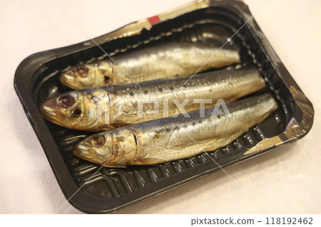 Smoked herring isolated on white background. Smoked fish. 118192462