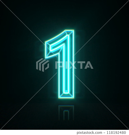Cyan blue neon wire Number 1 ONE 3D Cyan blue neon wire Number 1 ONE 3D 118192480