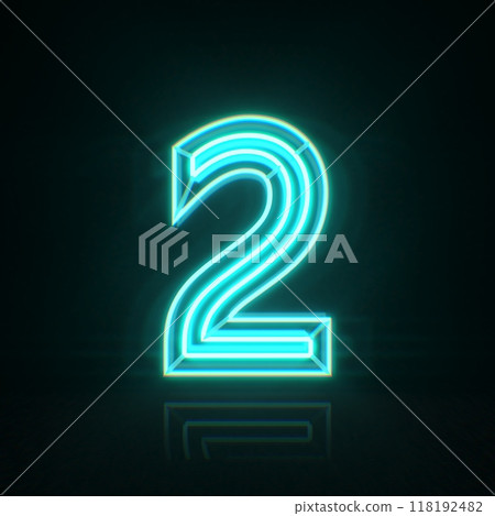 Cyan blue neon wire Number 2 TWO 3D Cyan blue neon wire Number 2 TWO 3D 118192482