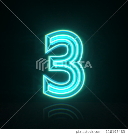 Cyan blue neon wire Number 3 THREE 3D 118192483