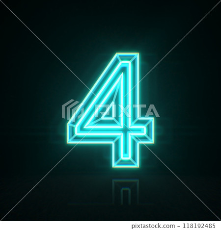 Cyan blue neon wire Number 4 FOUR 3D Cyan blue neon wire Number 4 FOUR 3D 118192485