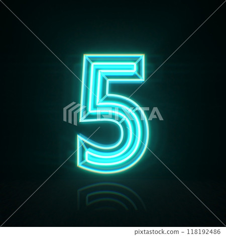 Cyan blue neon wire Number 5 FIVE 3D Cyan blue neon wire Number 5 FIVE 3D 118192486