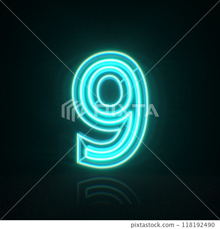 Cyan blue neon wire Number 9 NINE 3D 118192490