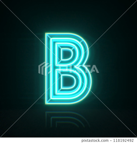 Cyan blue neon wire font Letter B 3D Cyan blue neon wire font Letter B 3D 118192492
