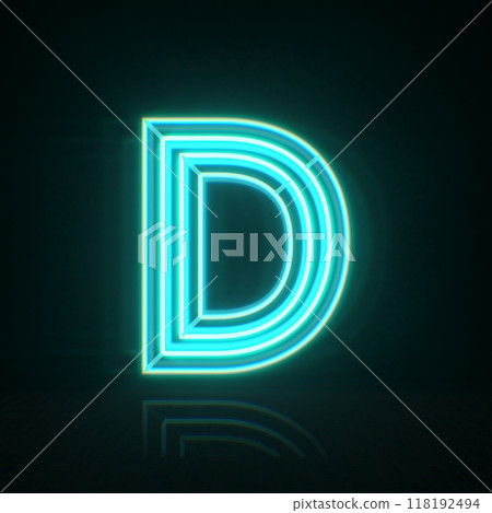 Cyan blue neon wire font Letter D 3D Cyan blue neon wire font Letter D 3D 118192494