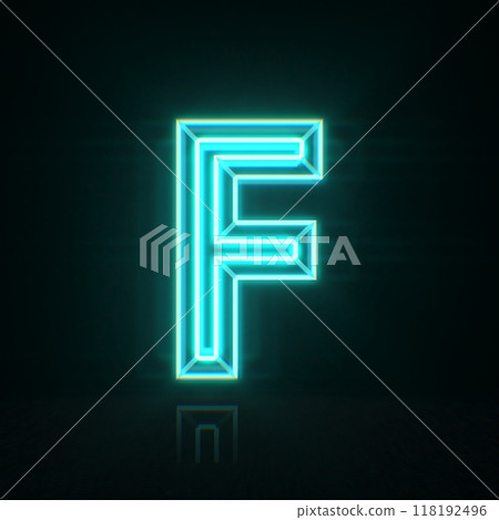 Cyan blue neon wire font Letter F 3D Cyan blue neon wire font Letter F 3D 118192496