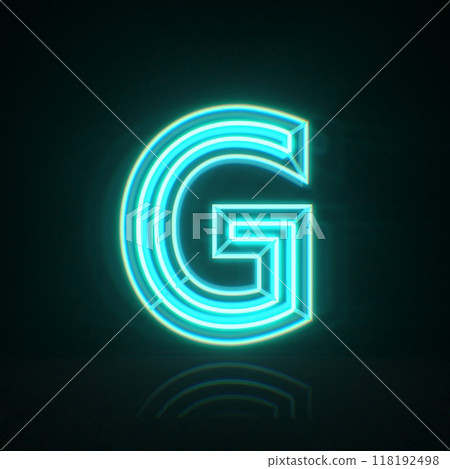 Cyan blue neon wire font Letter G 3D Cyan blue neon wire font Letter G 3D 118192498