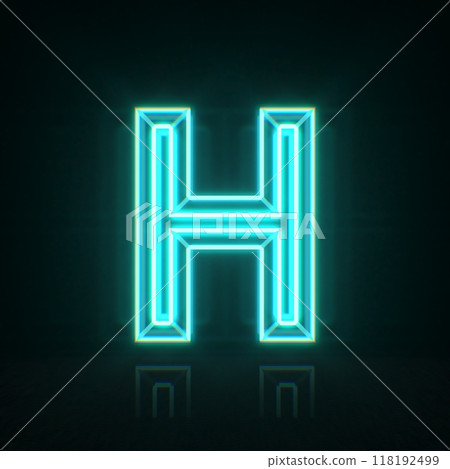 Cyan blue neon wire font Letter H 3D Cyan blue neon wire font Letter H 3D 118192499