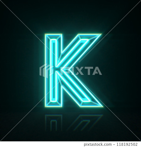 Cyan blue neon wire font Letter K 3D 118192502