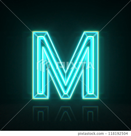 Cyan blue neon wire font Letter M 3D 118192504