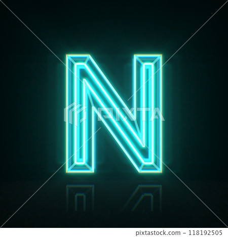 Cyan blue neon wire font Letter N 3D Cyan blue neon wire font Letter N 3D 118192505