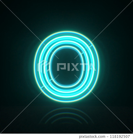 Cyan blue neon wire font Letter O 3D 118192507