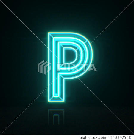 Cyan blue neon wire font Letter P 3D 118192508