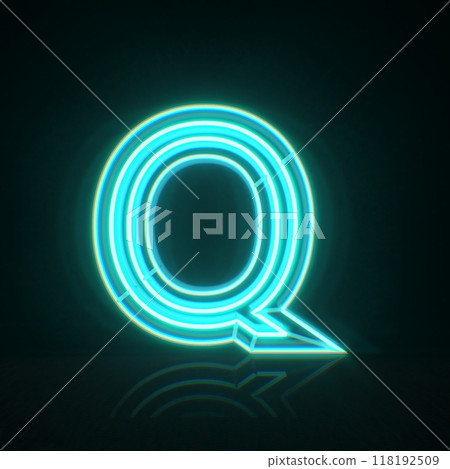 Cyan blue neon wire font Letter Q 3D 118192509