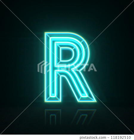 Cyan blue neon wire font Letter R 3D 118192510