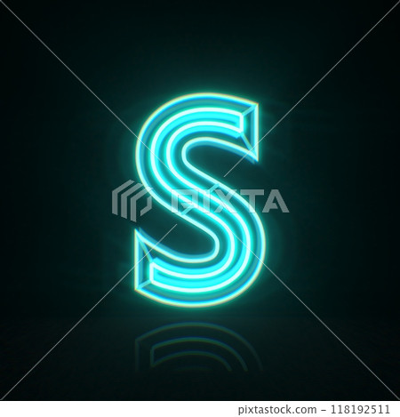 Cyan blue neon wire font Letter S 3D Cyan blue neon wire font Letter S 3D 118192511