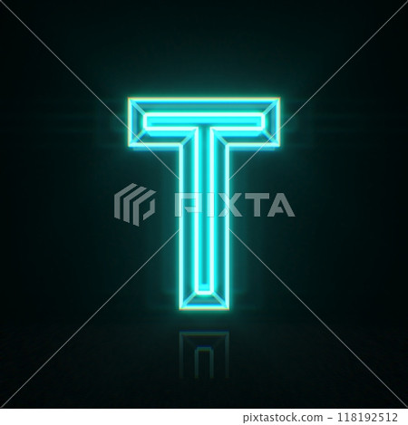 Cyan blue neon wire font Letter T 3D 118192512