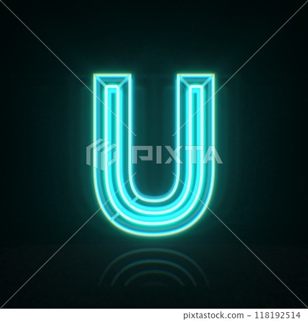 Cyan blue neon wire font Letter U 3D Cyan blue neon wire font Letter U 3D 118192514