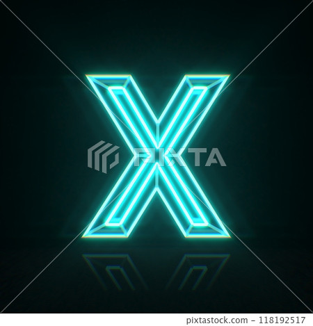 Cyan blue neon wire font Letter X 3D 118192517