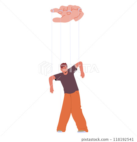 Cartoon Character Being Controlled By Puppet Strings. Vector Image Depicts Concept Of Manipulation And Control Cartoon Character Being Controlled By Puppet Strings. Vector Image Depicts Concept Of Manipulation And Control 118192541