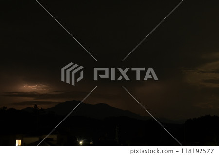 Thunder and lightning flashing over Mt. Kayagatake, seen from Hakushu-cho, Hokuto City Thunder and lightning flashing over Mt. Kayagatake, seen from Hakushu-cho, Hokuto City 118192577