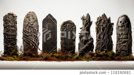Gloomy tombstones in the cemetery, halloween festival of the dead - AI generated image 118192681