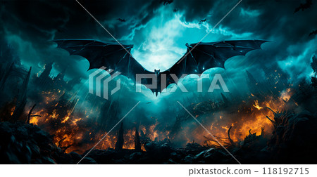 Many bats flying in the dark night, festive night of the dead, halloween - AI generated image 118192715