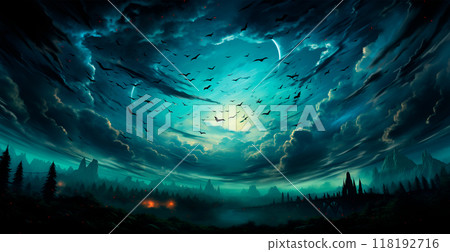 Many bats flying in the dark night, festive night of the dead, halloween - AI generated image 118192716