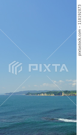 [Katsuura City, Chiba Prefecture] View of the Katsuura Underwater Park and Underwater Observation Tower from Cape Hachimantai Park 118192873