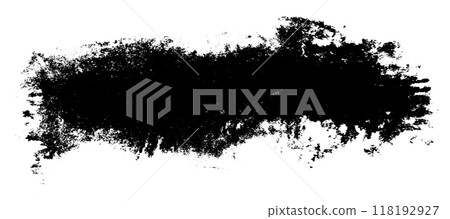 Artistic grunge textured black ink smear brush stroke. Abstract hand painted dark isolated paintbrush shape for texture frame, graphic design, background, plaque banner decor 118192927