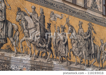 Dresden Furstenzug (Dresden Procession of Princes), mural of rulers of Saxony, in the Augustusstrasse street in Dresden, Germany Dresden Furstenzug (Dresden Procession of Princes), mural of rulers of Saxony, in the Augustusstrasse street in Dresden, Germany 118193018