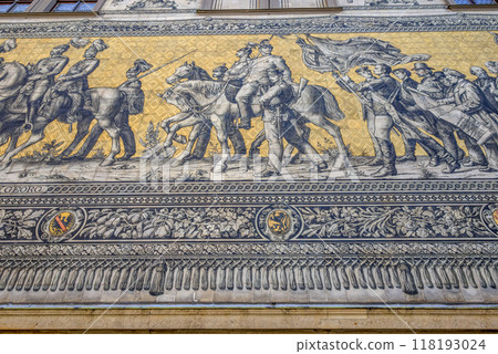 Dresden Furstenzug (Dresden Procession of Princes), mural of rulers of Saxony, in the Augustusstrasse street in Dresden, Germany Dresden Furstenzug (Dresden Procession of Princes), mural of rulers of Saxony, in the Augustusstrasse street in Dresden, Germany 118193024