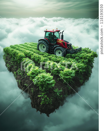 Farming Tractor on a Floating Island of Crops 118193030