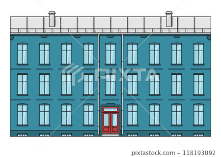 old european apartment building facade cartoon style front view vector flat illustration 118193092
