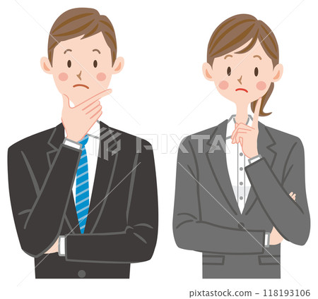 Illustration of a thinking businessman, men and women, employment, trouble, doubt, company employee 118193106