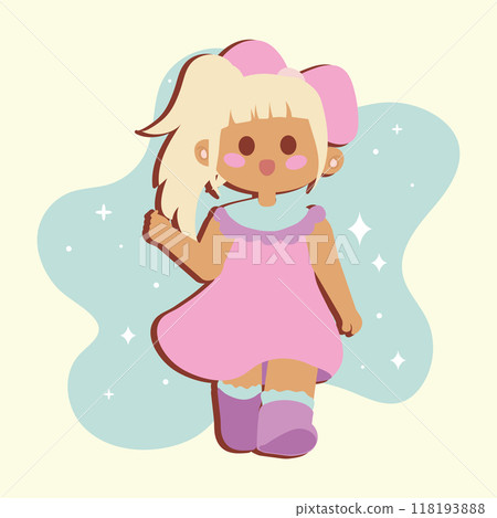 Cute girl with dress cartoon kawaii Vector 118193888