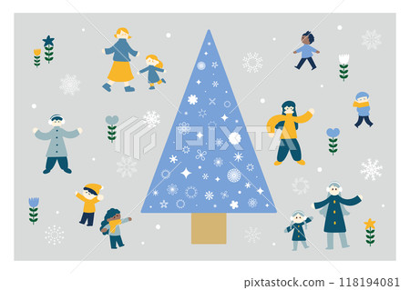 冬天和人們的插圖集 118194081
