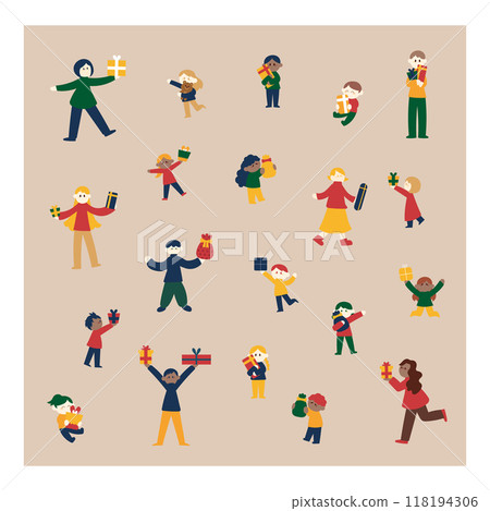 Illustration set of people holding gifts 118194306