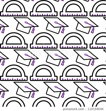 Pattern with protractors and graduation caps Vector Pattern with protractors and graduation caps Vector 118194646