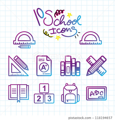 Colorful ten school icons collection on grid paper Vector Colorful ten school icons collection on grid paper Vector 118194657